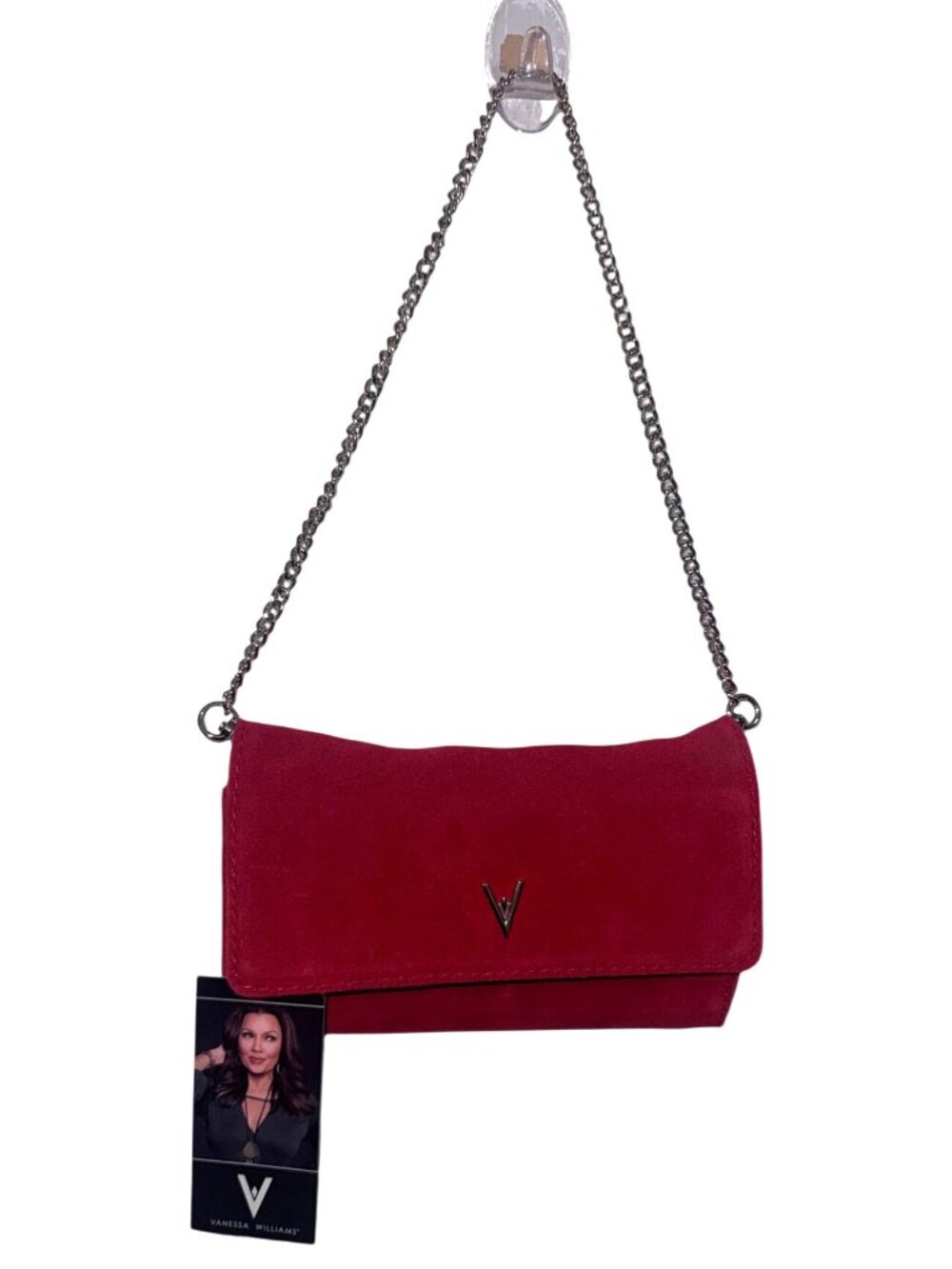 Vanessa Williams Red Suede Crossbody Clutch With Chain Strap And Polka Dot